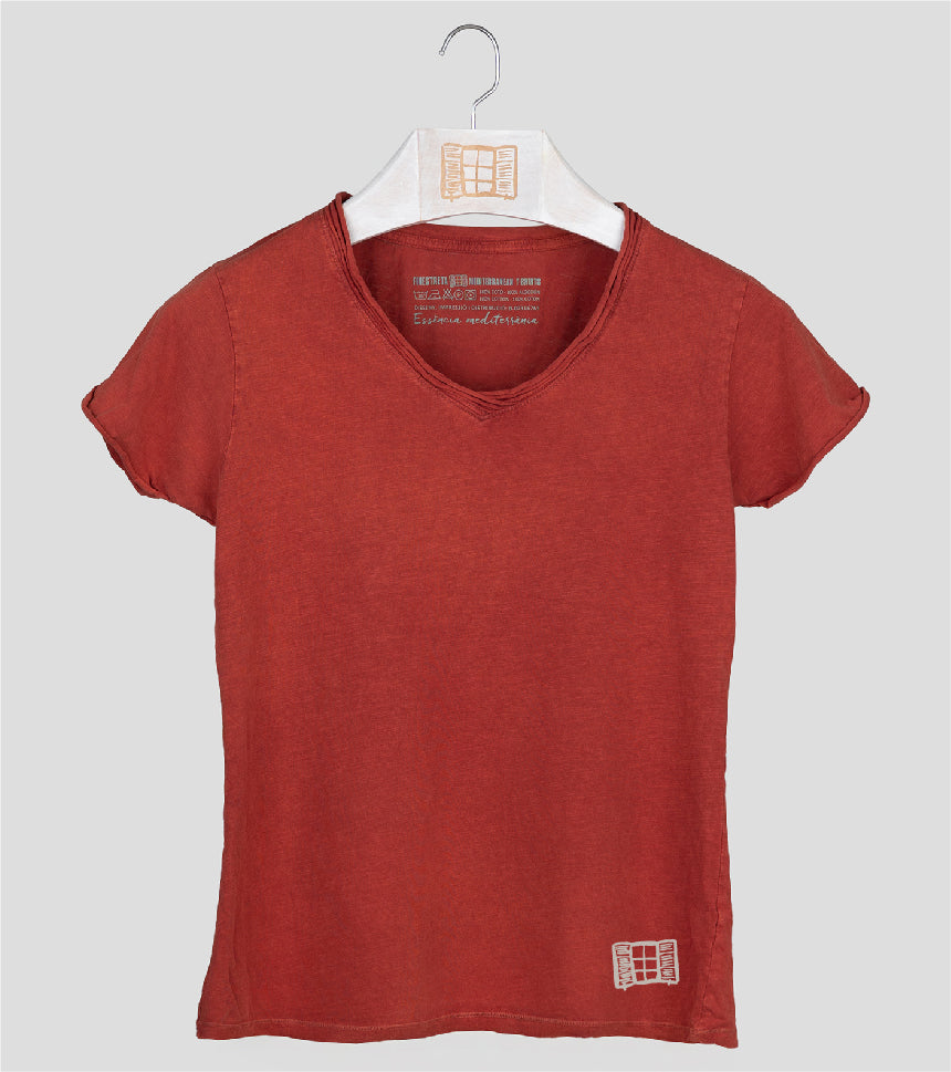 Camiseta cuello pico Mujer Buida - arcilla