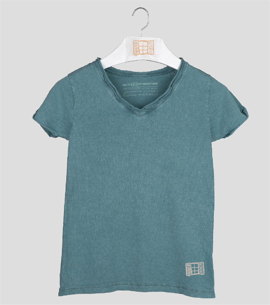 Camiseta cuello pico Mujer Buida - esmeralda