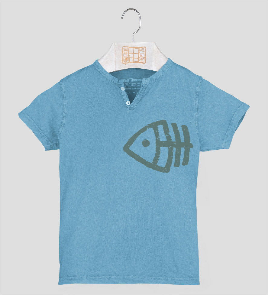 Camiseta cuello botones Niño Fisher - aqua