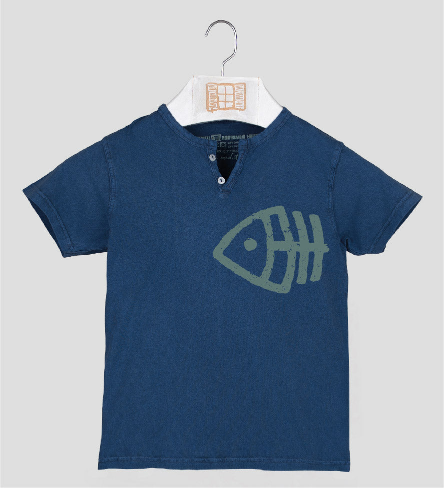 Camiseta cuello botones Niño Fisher - azul-marino