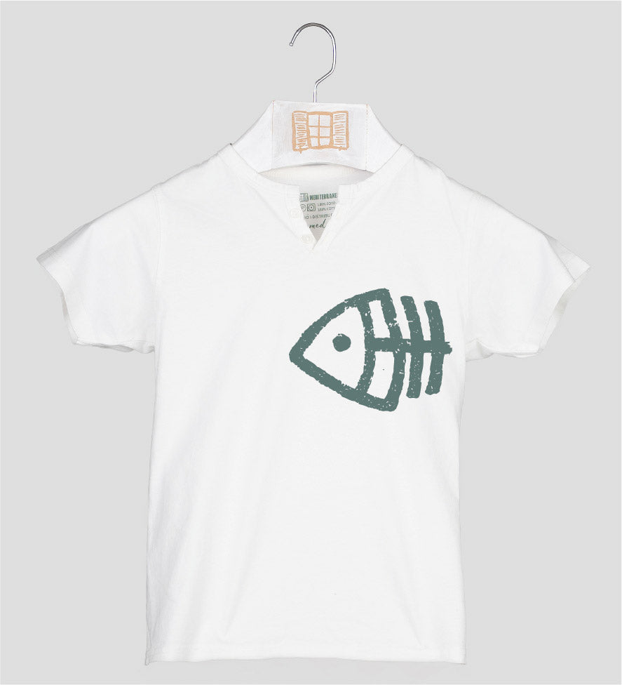 Camiseta cuello botones Niño Fisher - crudo