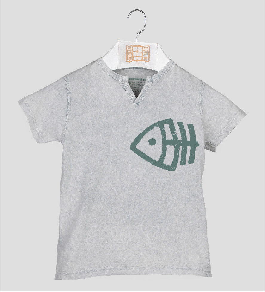 Camiseta cuello botones Niño Fisher - gris