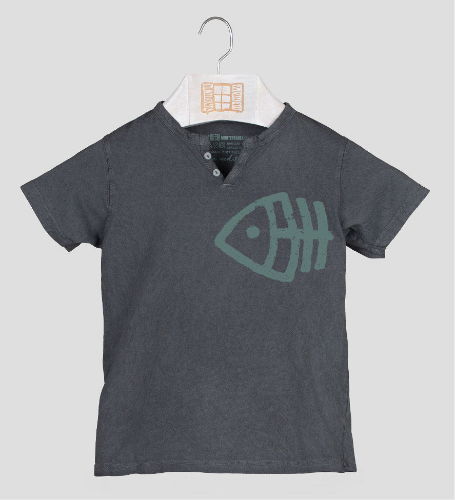 Camiseta cuello botones Niño Fisher - marengo