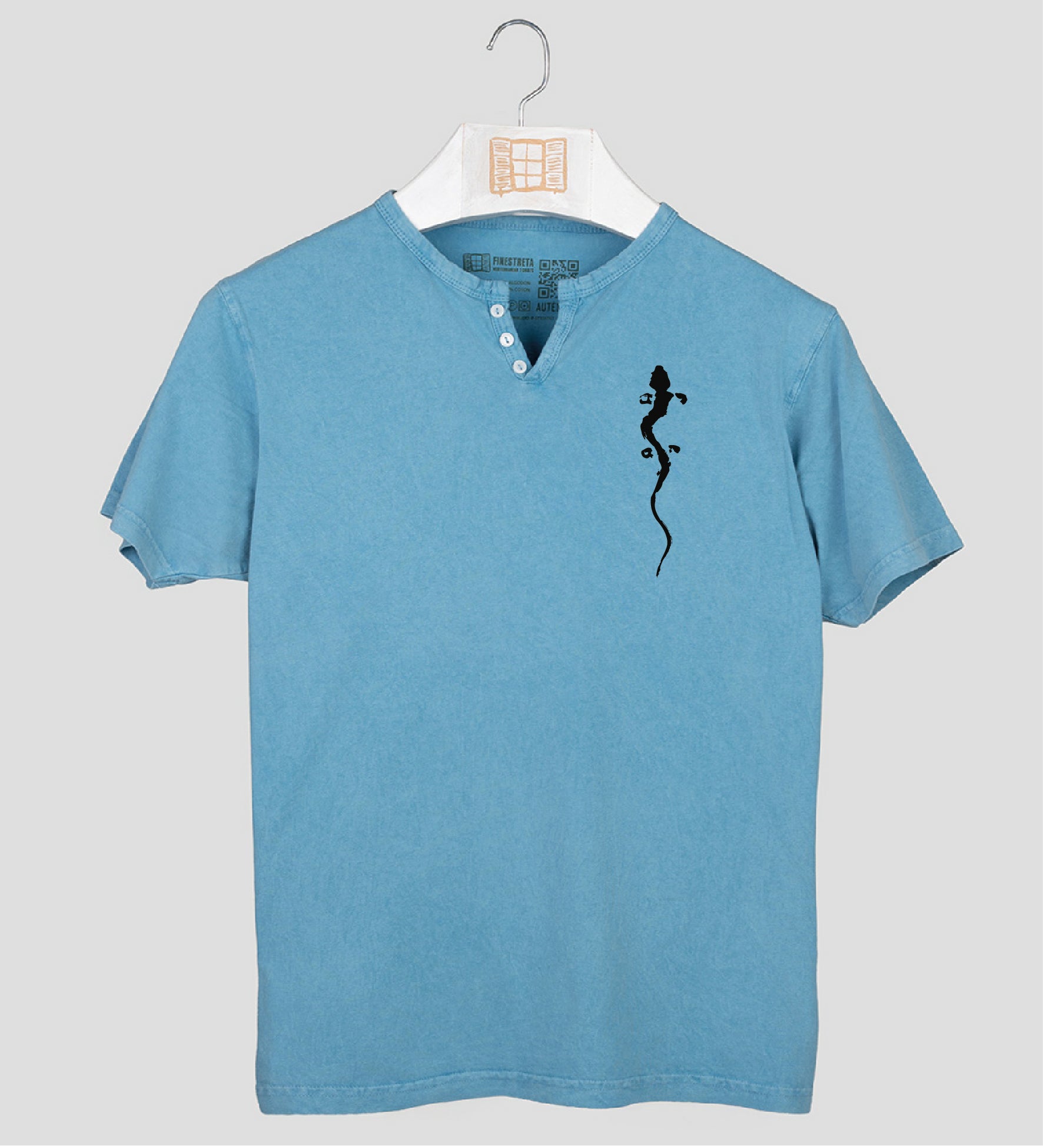 Camiseta cuello botones Hombre Pinzellades - aqua