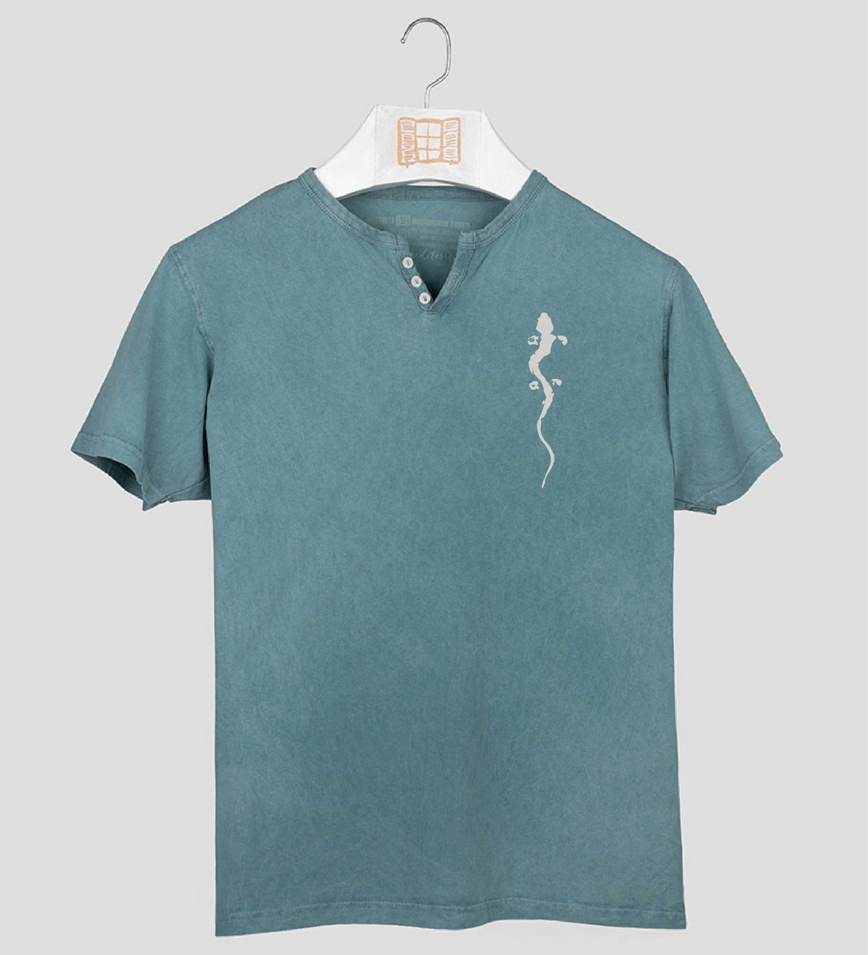 Camiseta cuello botones Hombre Pinzellades - esmeralda