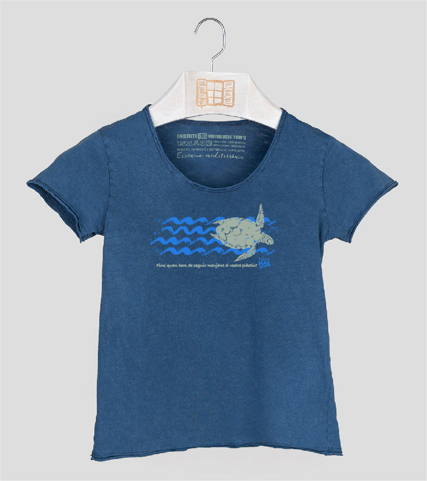 Camiseta manga corta Niña Tortuga - azul-marino