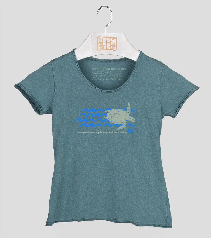 Camiseta manga corta Niña Tortuga - esmeralda