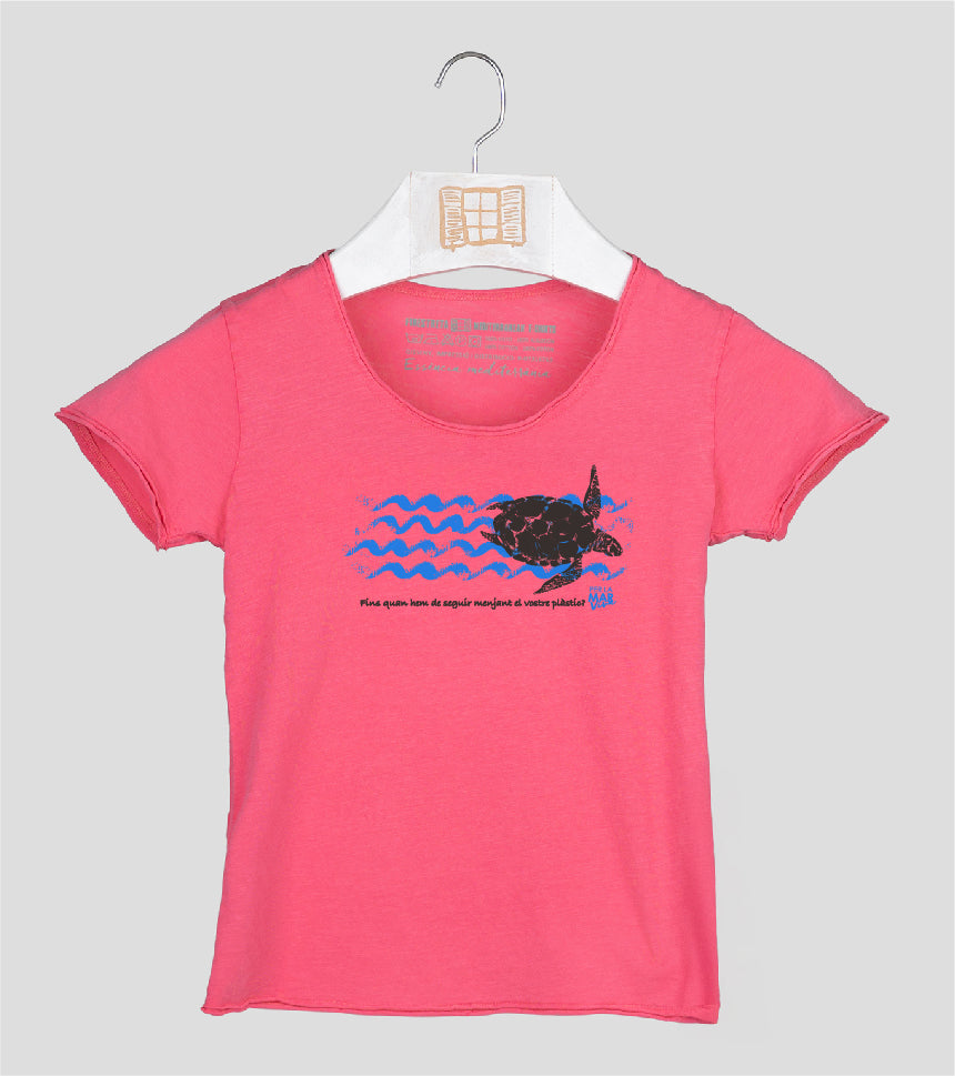 Camiseta manga corta Niña Tortuga - fucsia