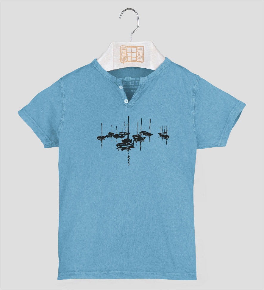 Camiseta cuello botones Niño Amarrats - aqua
