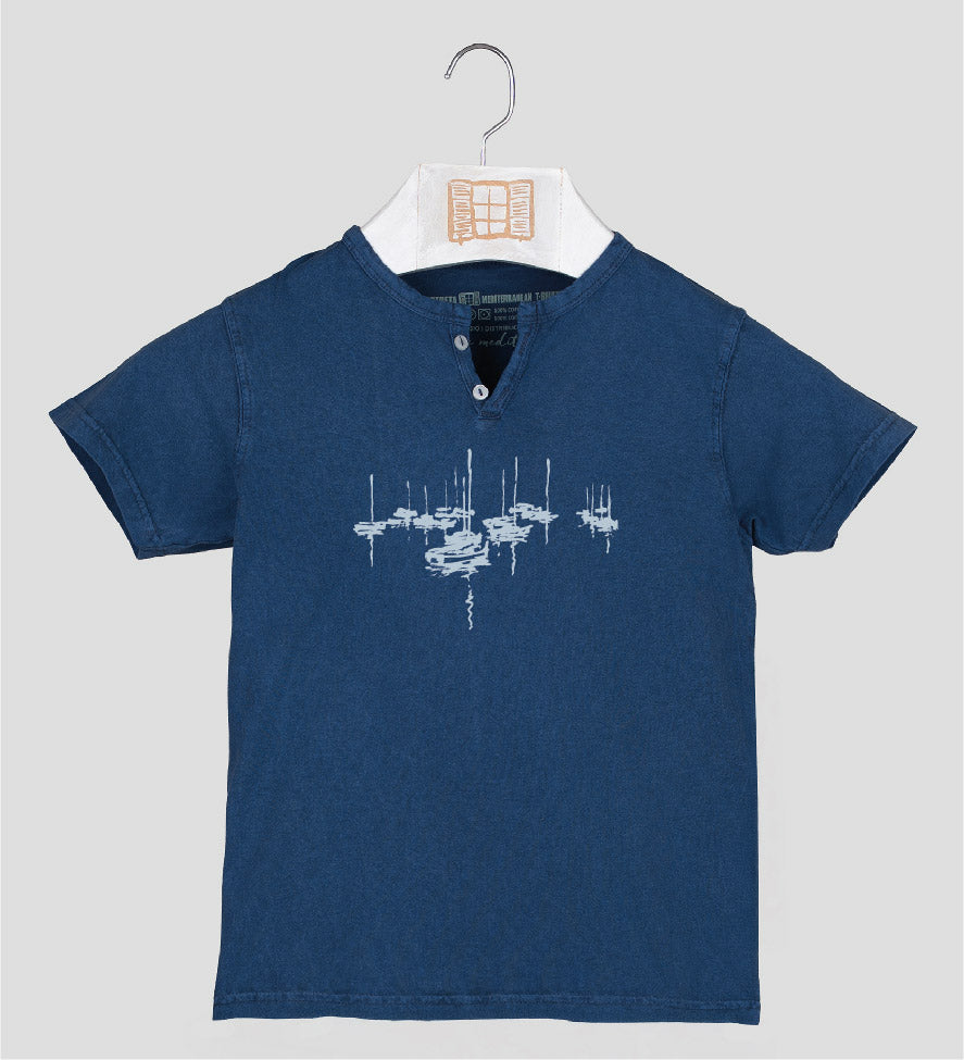 Camiseta cuello botones Niño Amarrats - azul-marino