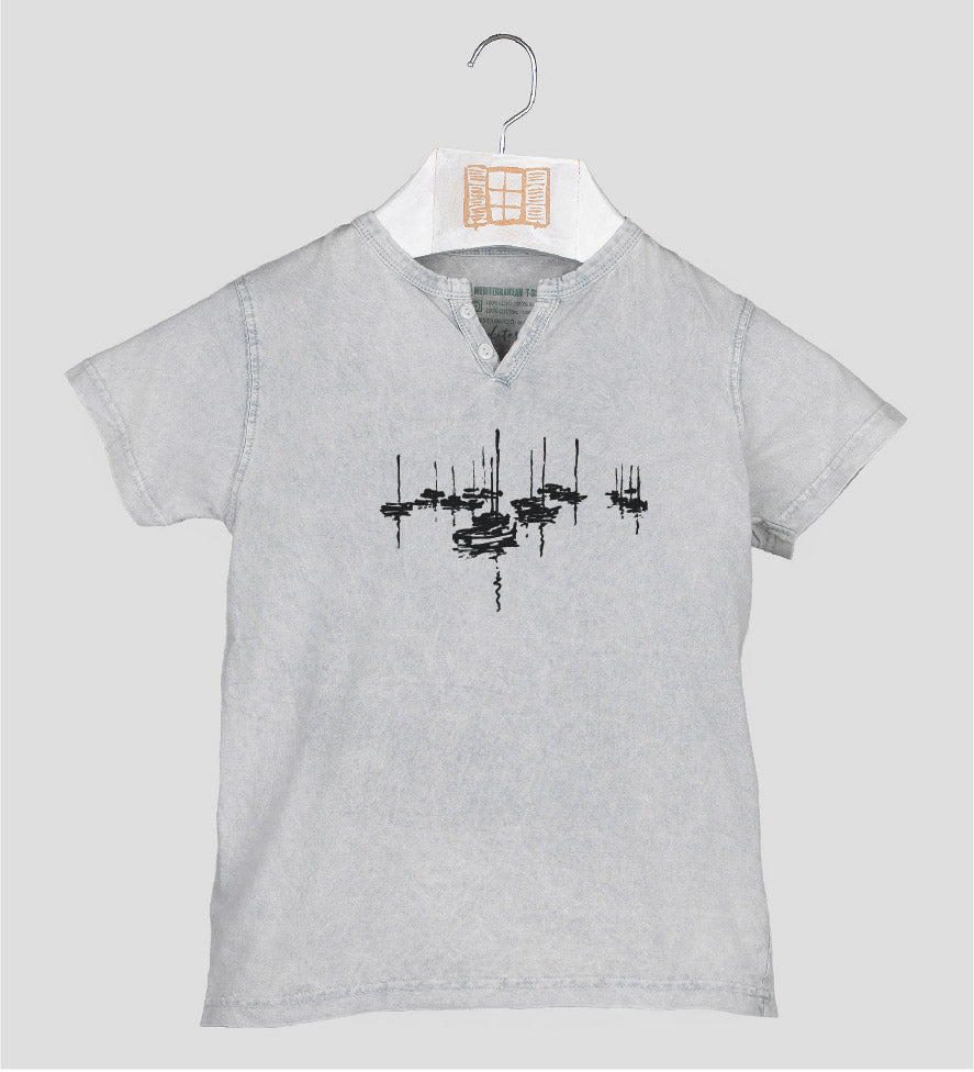 Camiseta cuello botones Niño Amarrats - gris