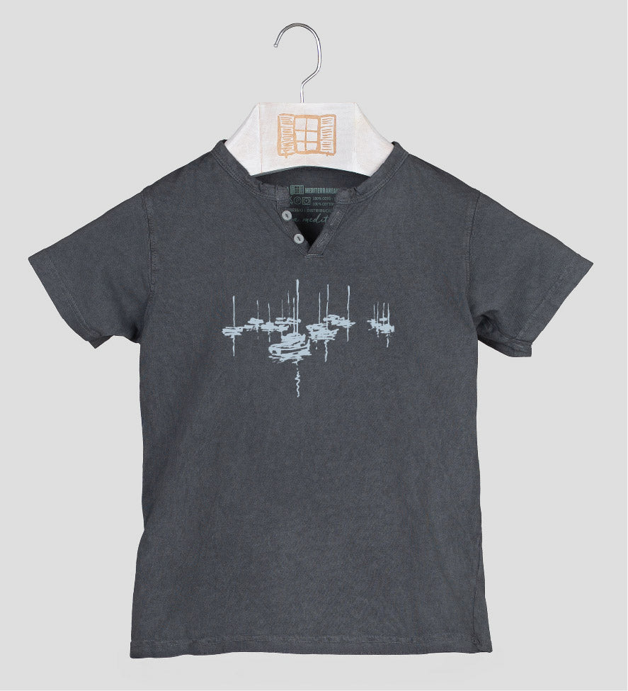 Camiseta cuello botones Niño Amarrats - marengo