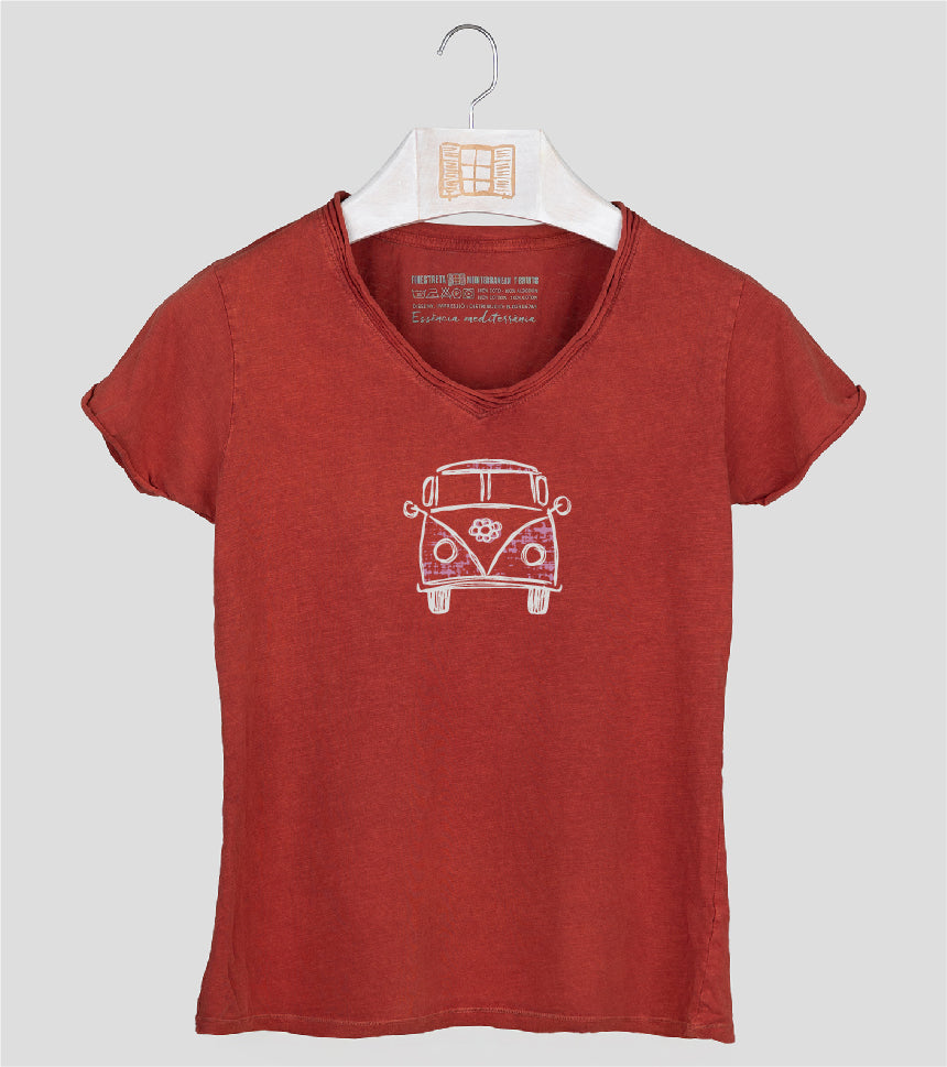 Camiseta cuello pico Mujer Exagerada - arcilla