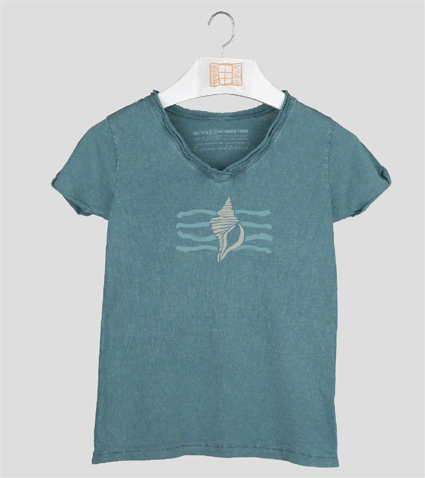 Camiseta cuello pico Mujer Filtre - esmeralda