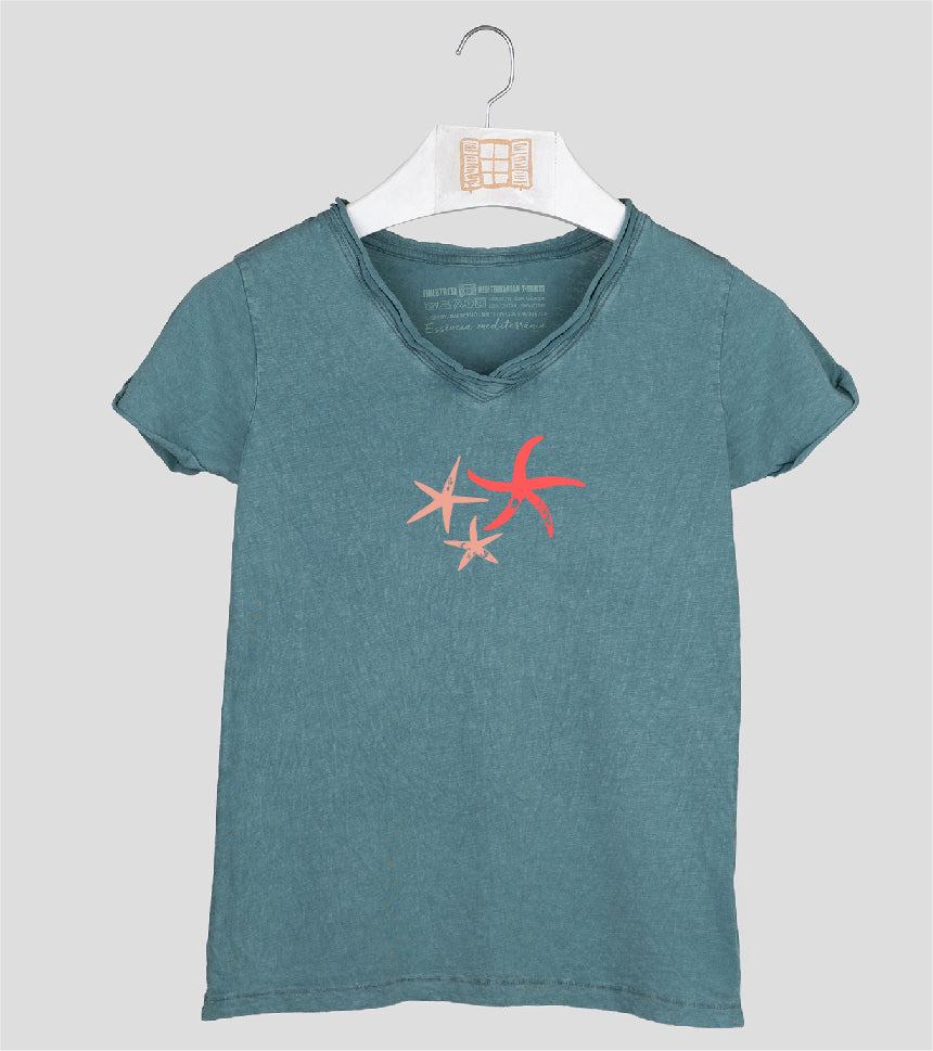 Camiseta cuello pico Mujer Patricio - esmeralda