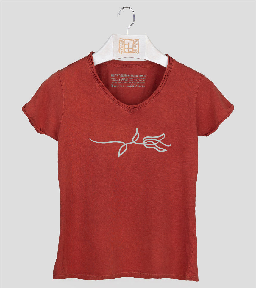 Camiseta cuello pico Mujer Rameta - arcilla