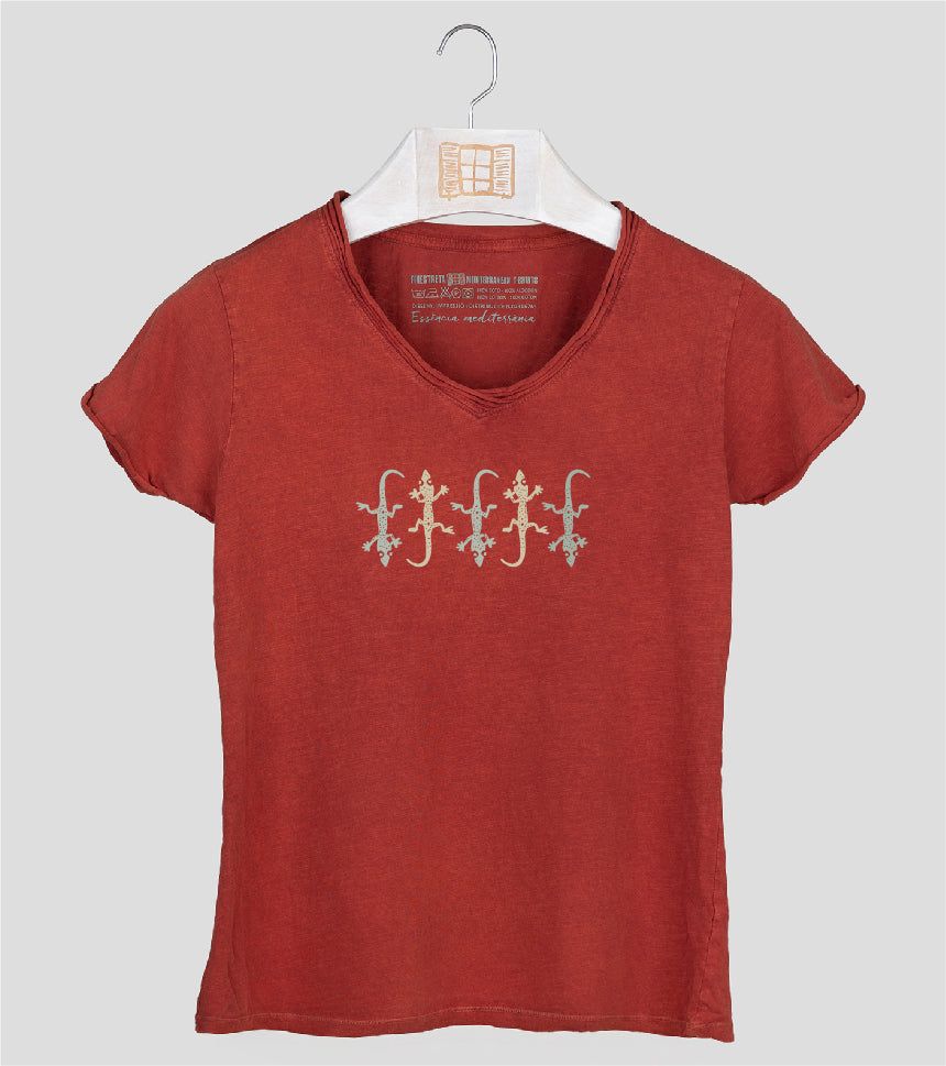 Camiseta cuello pico Mujer Five - arcilla