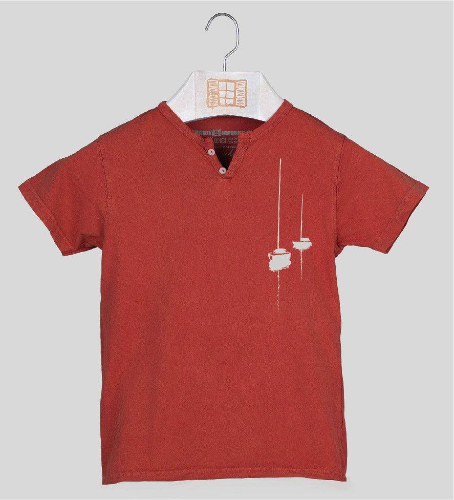 Camiseta cuello botones Niño Dragon - arcilla