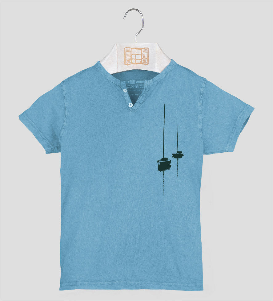 Camiseta cuello botones Niño Dragon - aqua