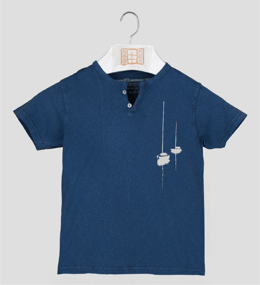 Camiseta cuello botones Niño Dragon - azul-marino