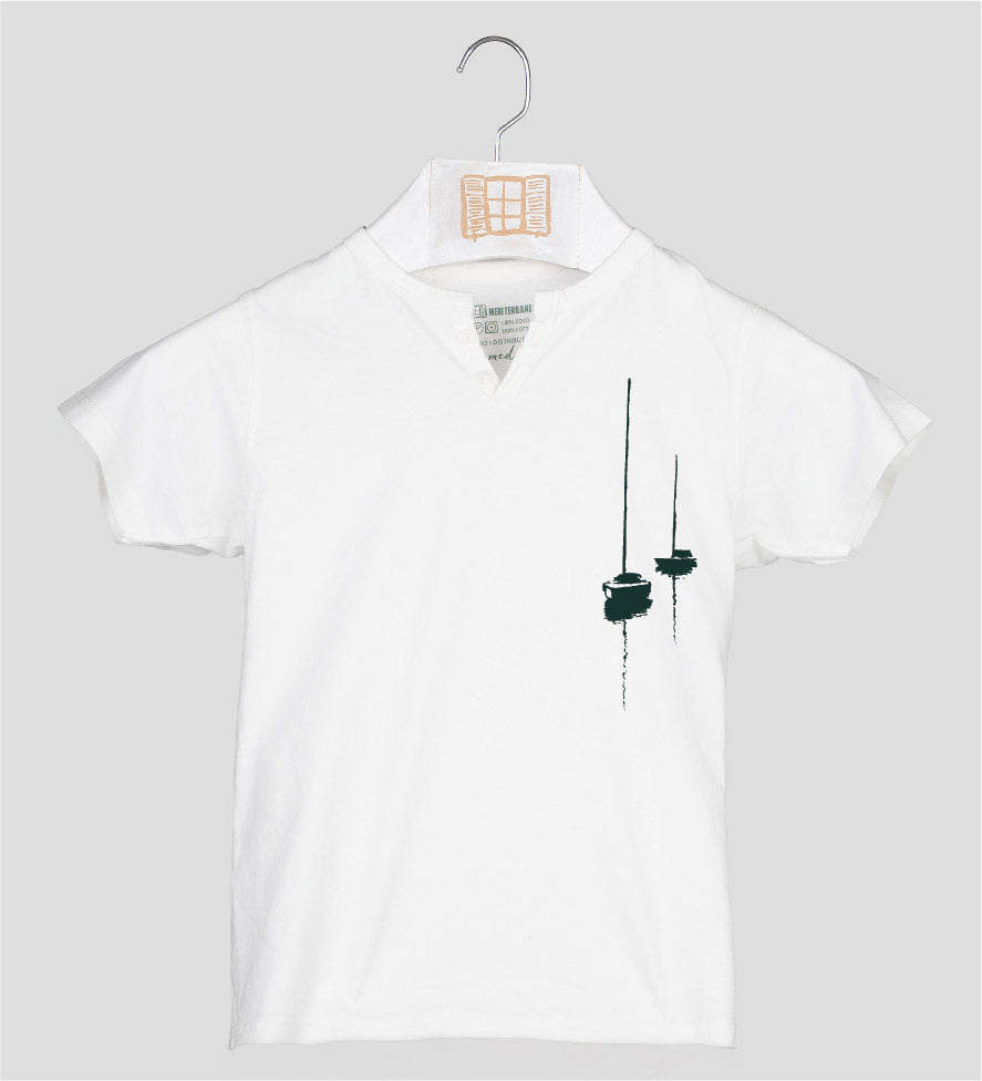 Camiseta cuello botones Niño Dragon - crudo