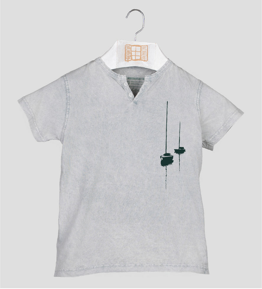 Camiseta cuello botones Niño Dragon - gris