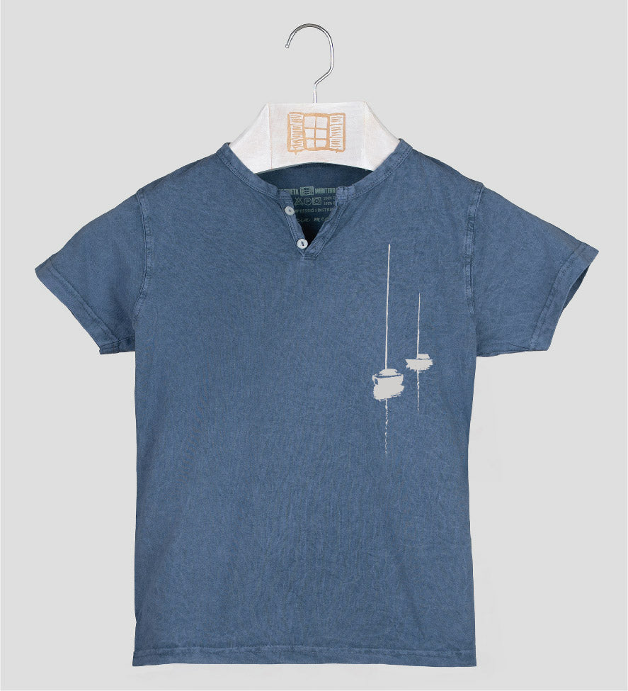 Camiseta cuello botones Niño Dragon - indigo