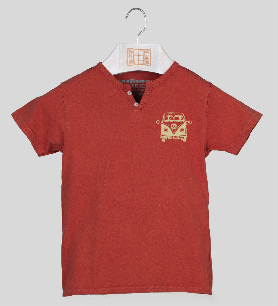 Camiseta cuello botones Niño Petitafurgo - arcilla