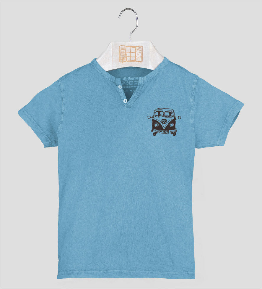 Camiseta cuello botones Niño Petitafurgo - aqua