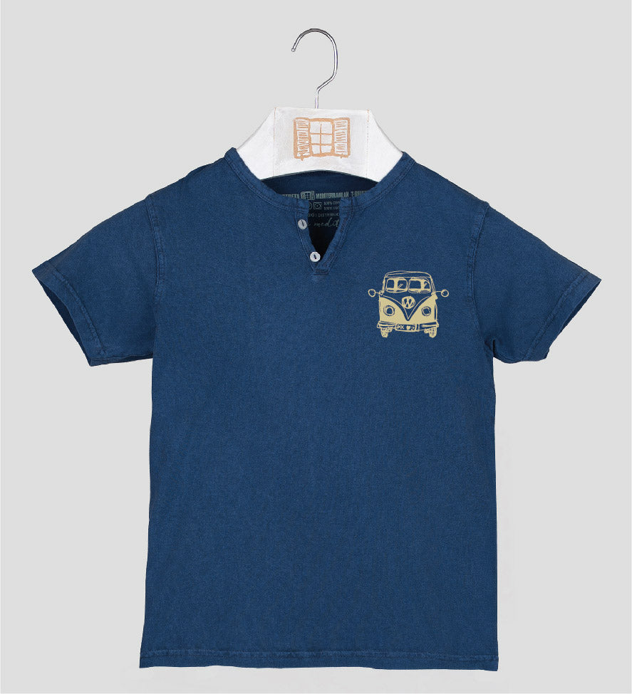 Camiseta cuello botones Niño Petitafurgo - azul-marino