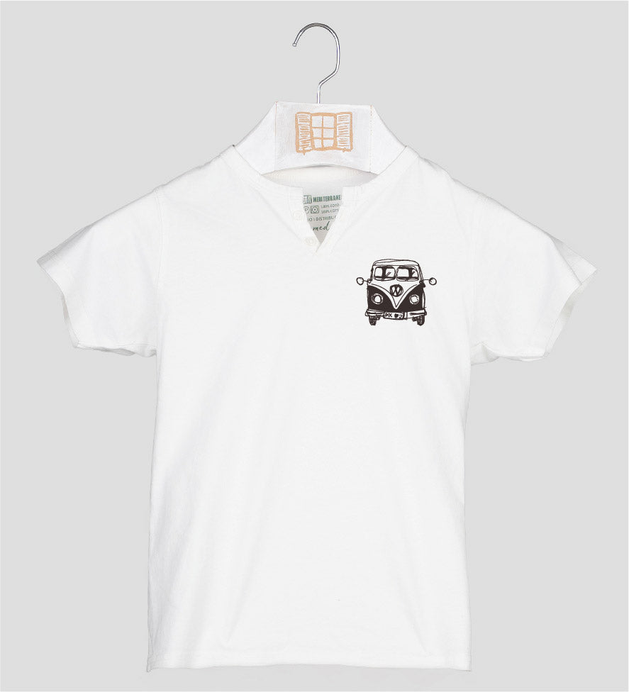 Camiseta cuello botones Niño Petitafurgo - crudo