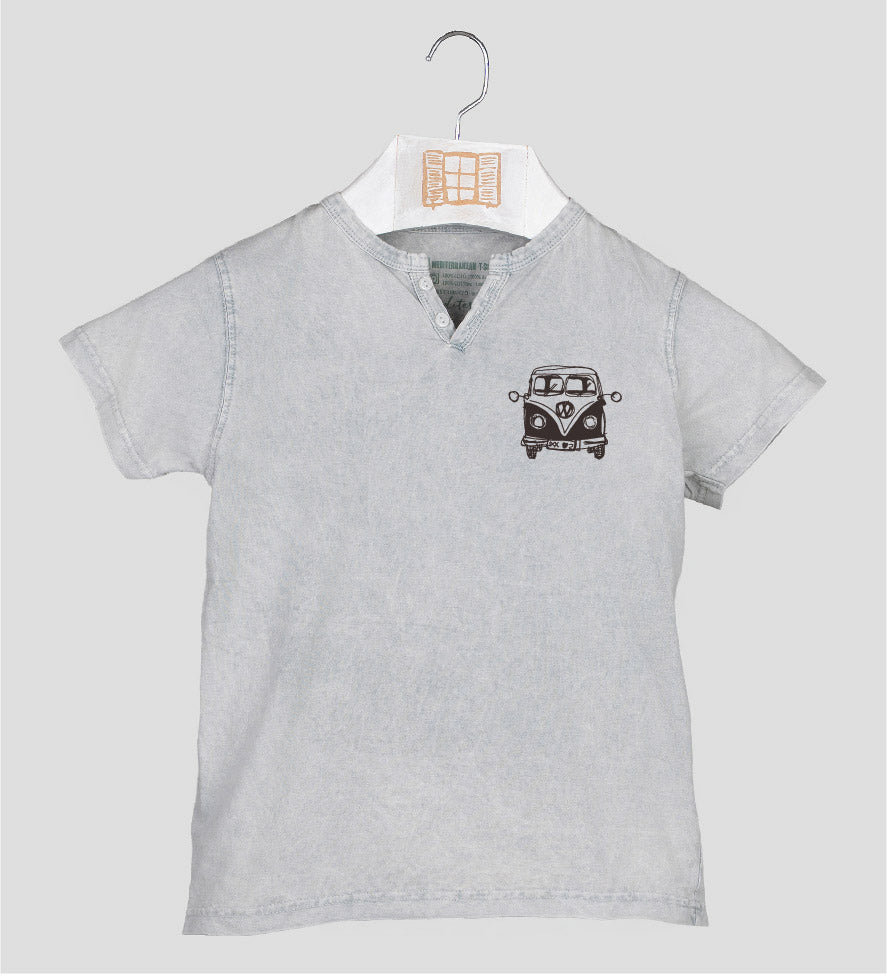 Camiseta cuello botones Niño Petitafurgo - gris