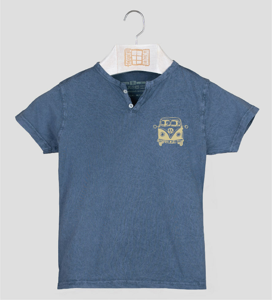 Camiseta cuello botones Niño Petitafurgo - indigo