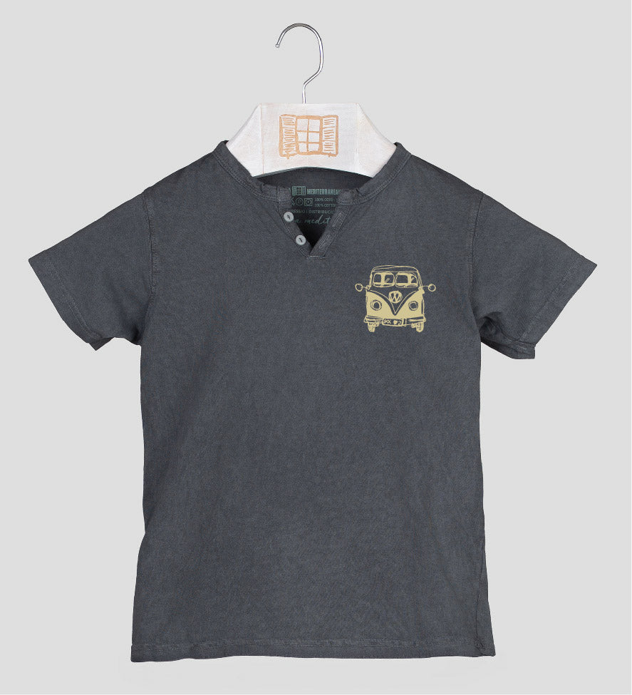 Camiseta cuello botones Niño Petitafurgo - marengo