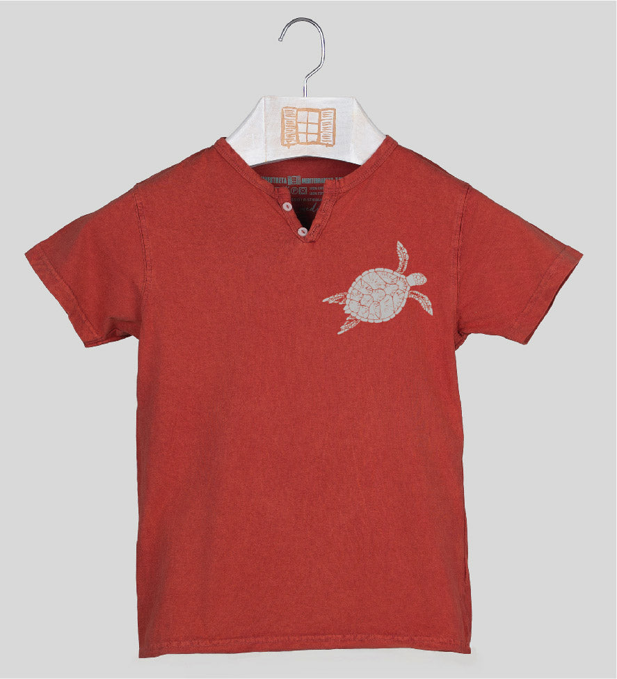 Camiseta cuello botones Niño Closca - arcilla