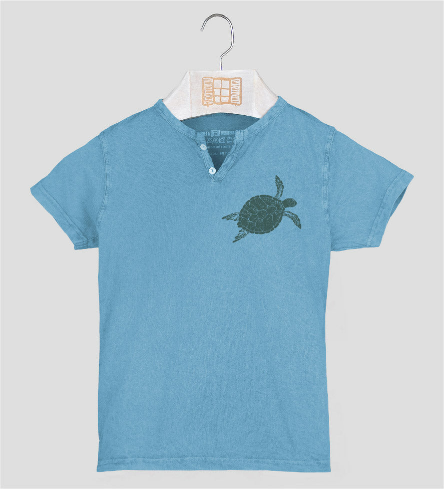 Camiseta cuello botones Niño Closca - aqua