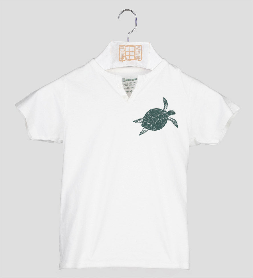 Camiseta cuello botones Niño Closca - crudo
