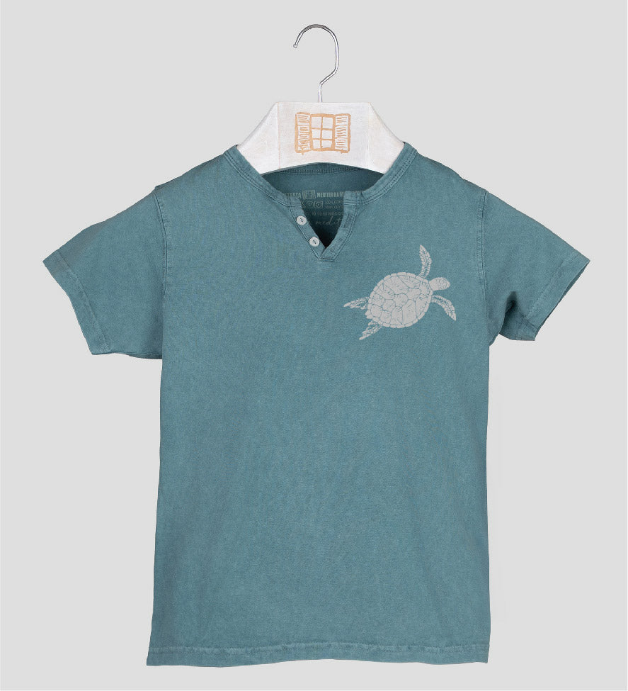 Camiseta cuello botones Niño Closca - esmeralda