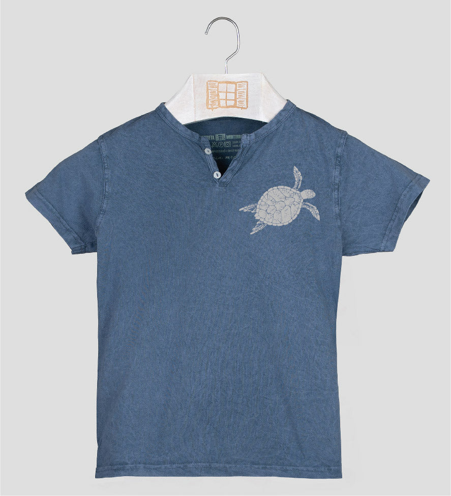 Camiseta cuello botones Niño Closca - indigo