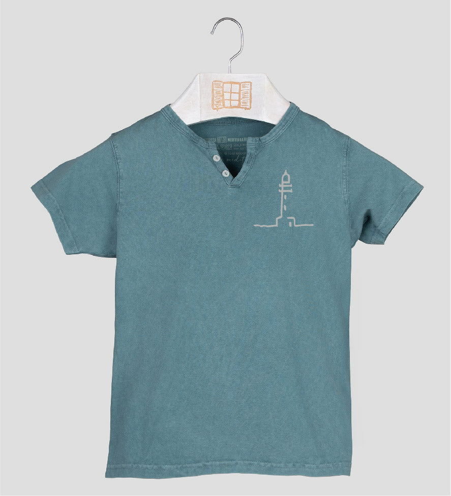 Camiseta cuello botones Niño Finestretes - esmeralda