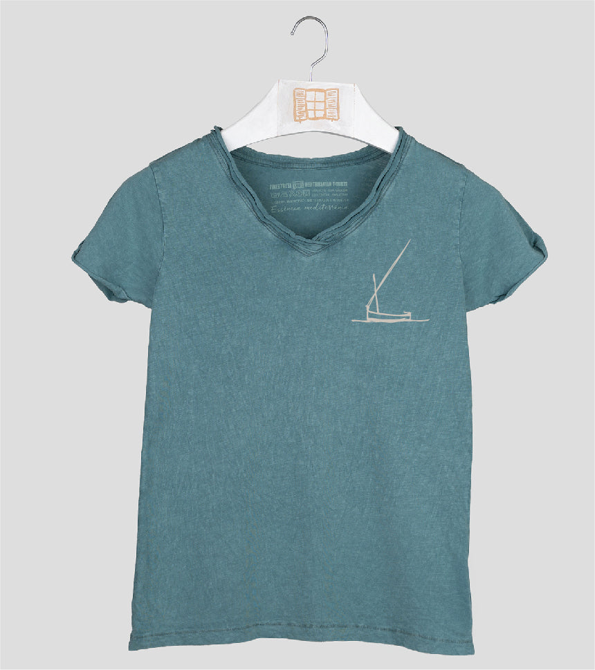 Camiseta cuello pico Mujer Redossa - esmeralda
