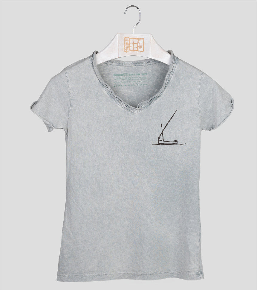 Camiseta cuello pico Mujer Redossa - gris