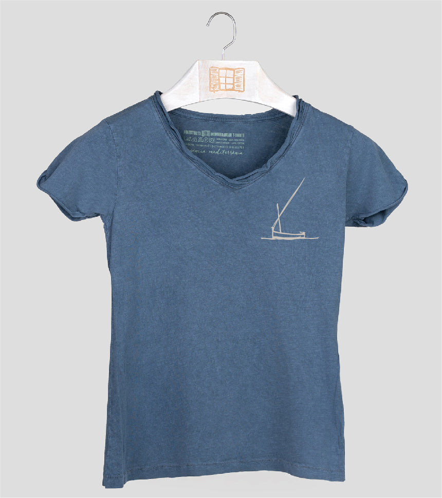 Camiseta cuello pico Mujer Redossa - indigo