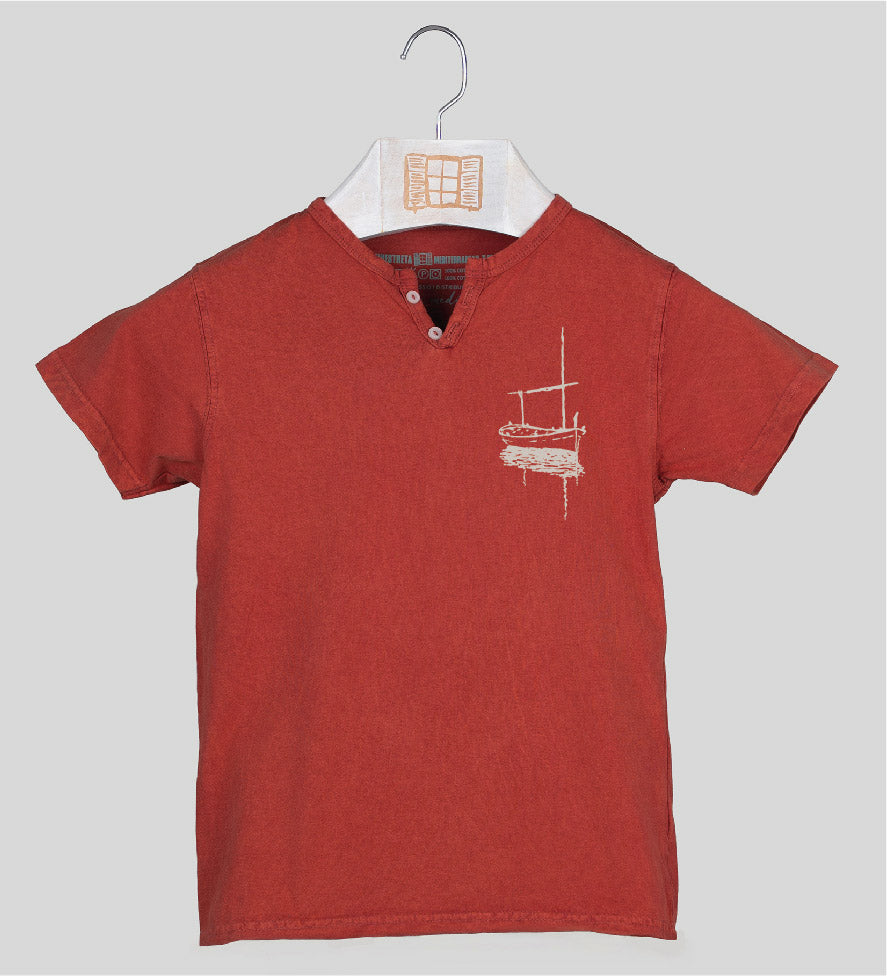 Camiseta cuello botones Niño Besitos - arcilla