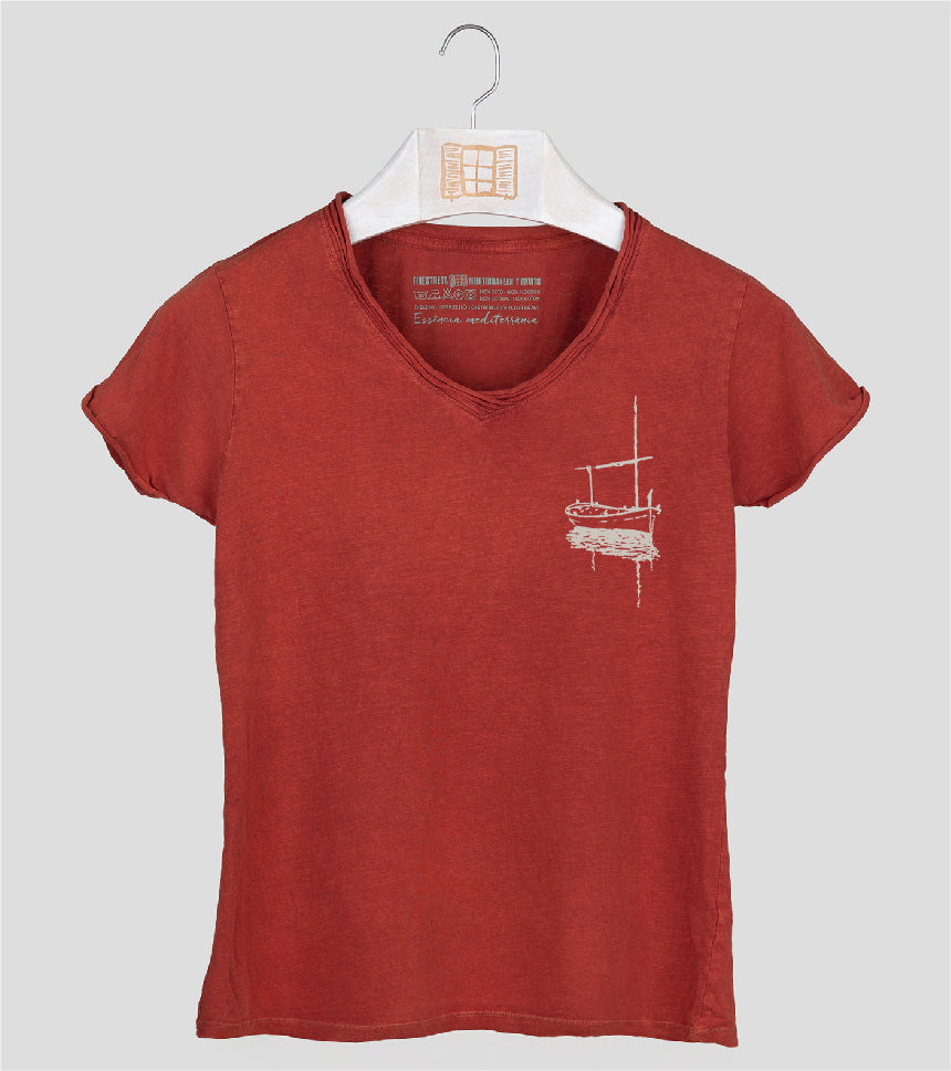 Camiseta cuello pico Mujer Besitos - arcilla