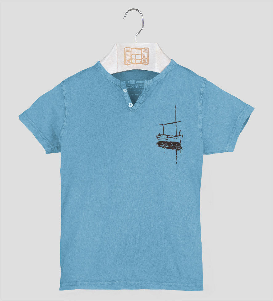 Camiseta cuello botones Niño Besitos - aqua