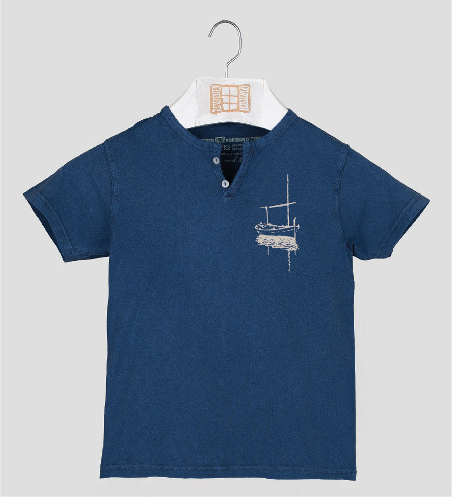 Camiseta cuello botones Niño Besitos - azul-marino