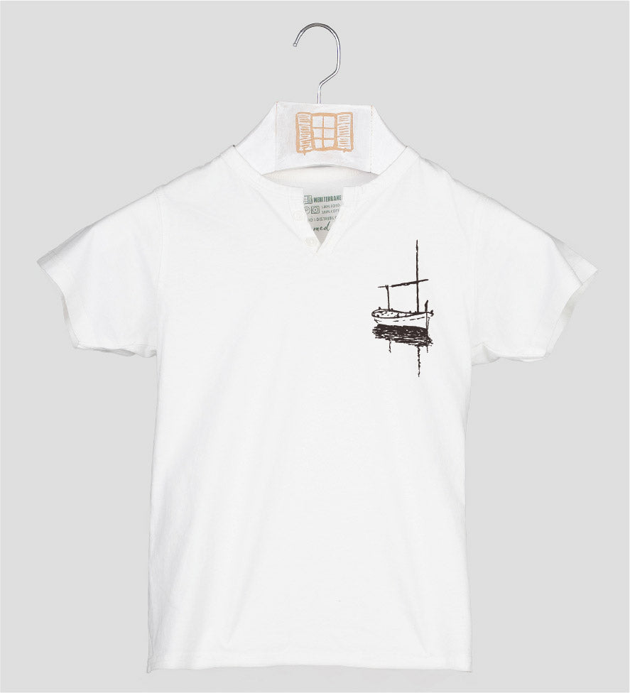 Camiseta cuello botones Niño Besitos - crudo