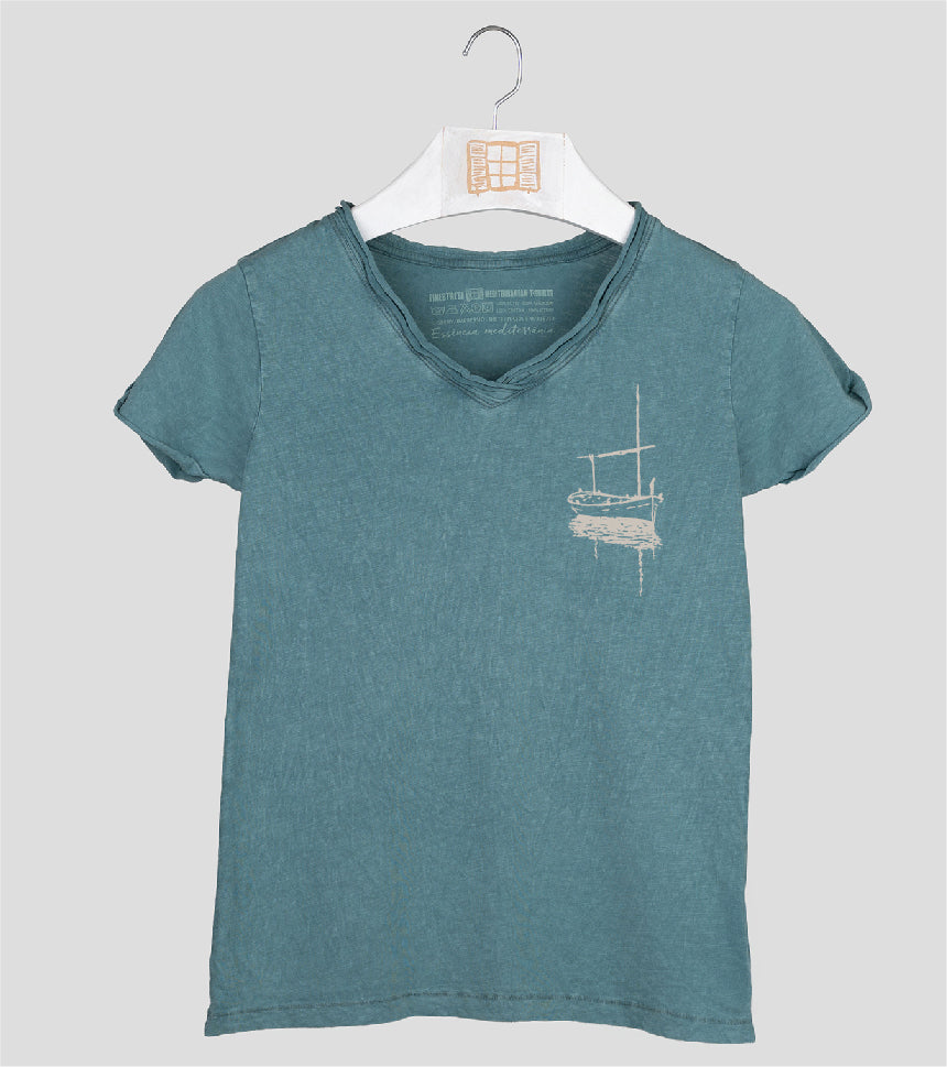 Camiseta cuello pico Mujer Besitos - esmeralda