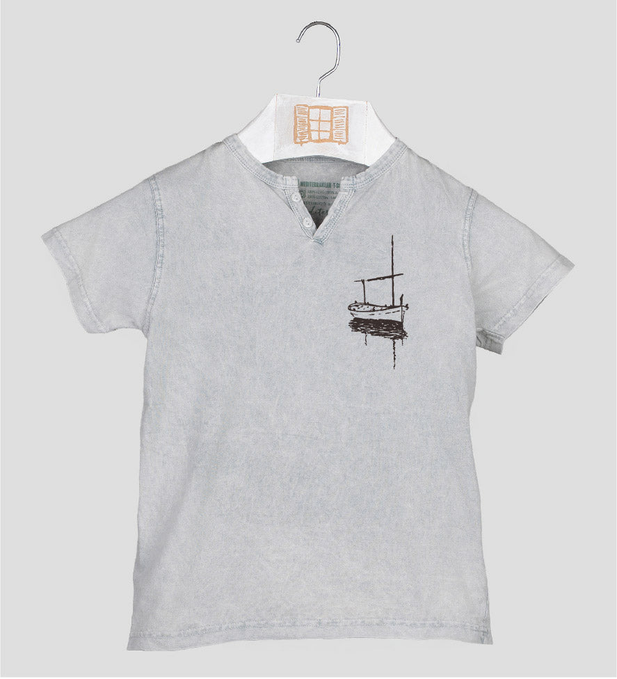 Camiseta cuello botones Niño Besitos - gris